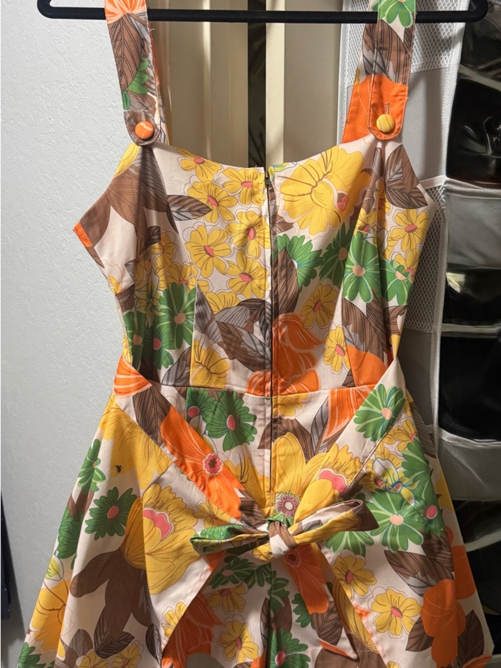 Floral Tie-Front Casual Shorts  with over skirt Orange, Yellow & Green